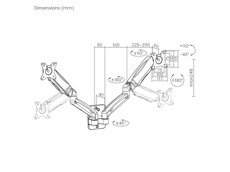 DUTZO Monitorarm für 2 Monitore (17"-32") - Wandmontage Version (Schwarz)