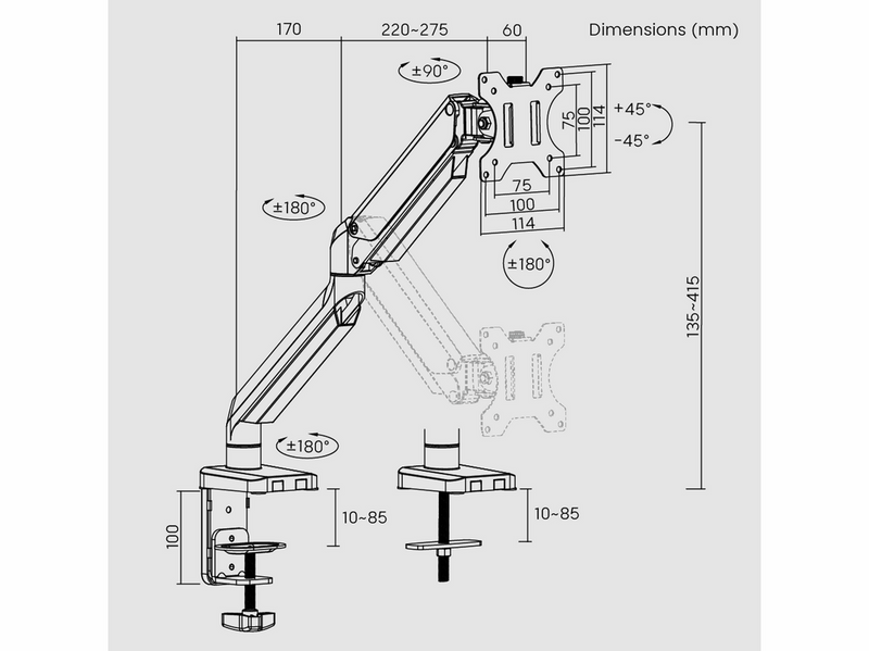 DUTZO Monitorarm für 1 Monitor (17"-32") - Office Version
