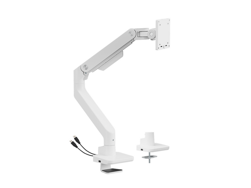 DUTZO Monitorarm für 1 Monitor (bis zu 49") - Heavy Duty mit USB A- und C-Anschlüssen - Weiß