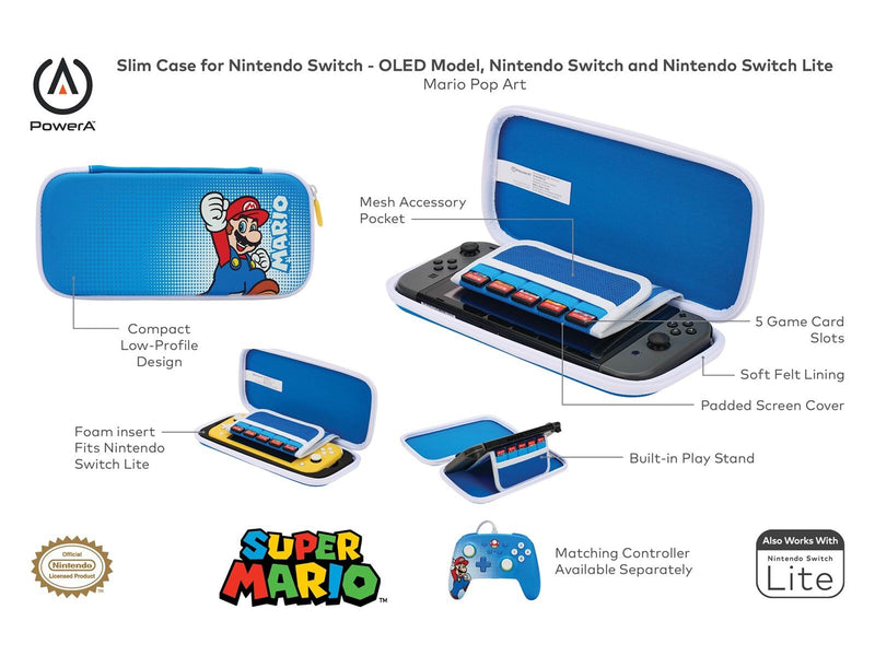 PowerA Slim Case for Nintendo Switch - OLED Model Nintendo Switch or Nintendo Switch Lite - Mario Pop Art - Miscellaneous Bag -