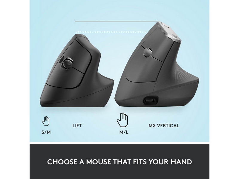 Logitech Lift Right Vertical - Graphite - Ergonomische Maus (Schwarz)