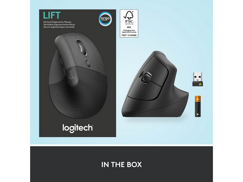 Logitech Lift Right Vertical - Graphite - Ergonomische Maus (Schwarz)