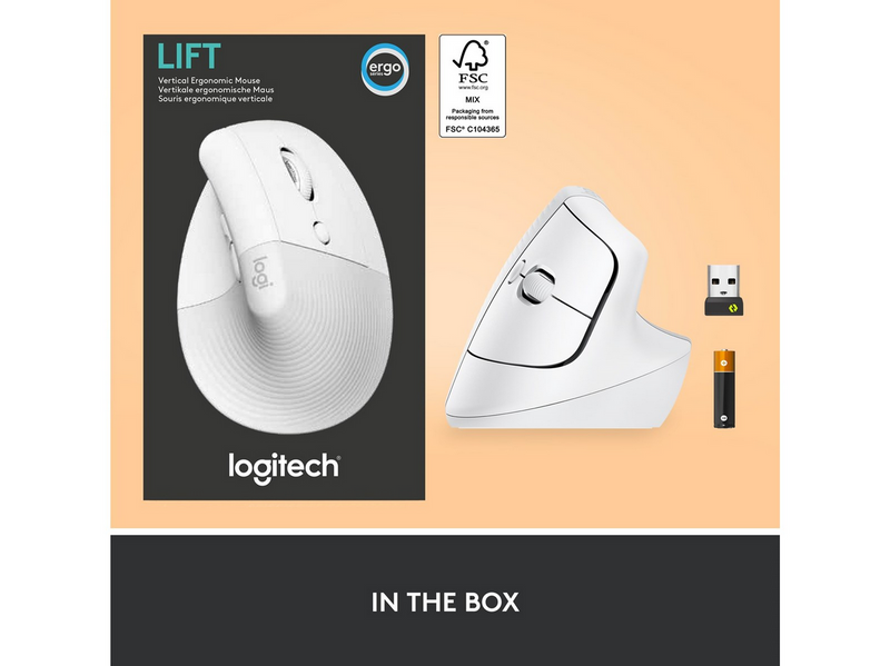 Logitech Lift Right Vertical - White - Ergonomische Maus (Weiß)