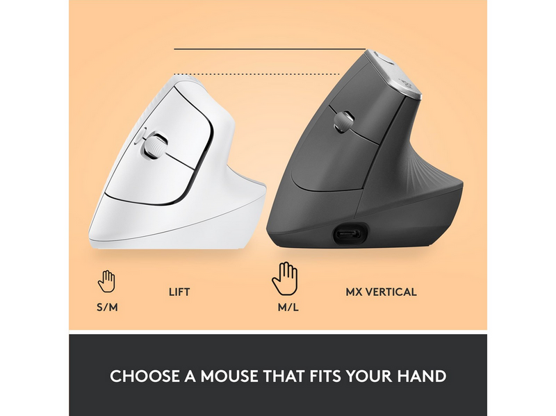 Logitech Lift Right Vertical - White - Ergonomische Maus (Weiß)