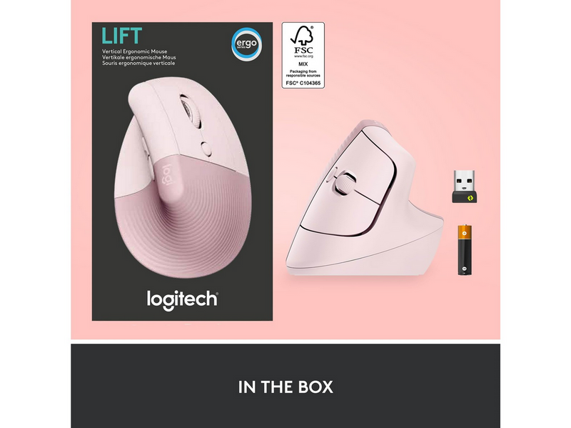 Logitech Lift Right Vertical - Rose - Ergonomische Maus (Rot)