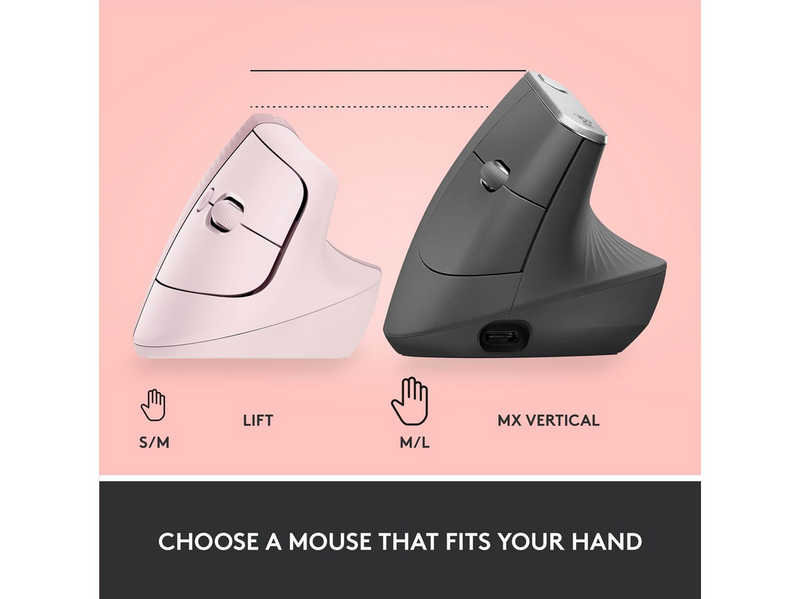 Logitech Lift Right Vertical - Rose - Ergonomische Maus (Rot)