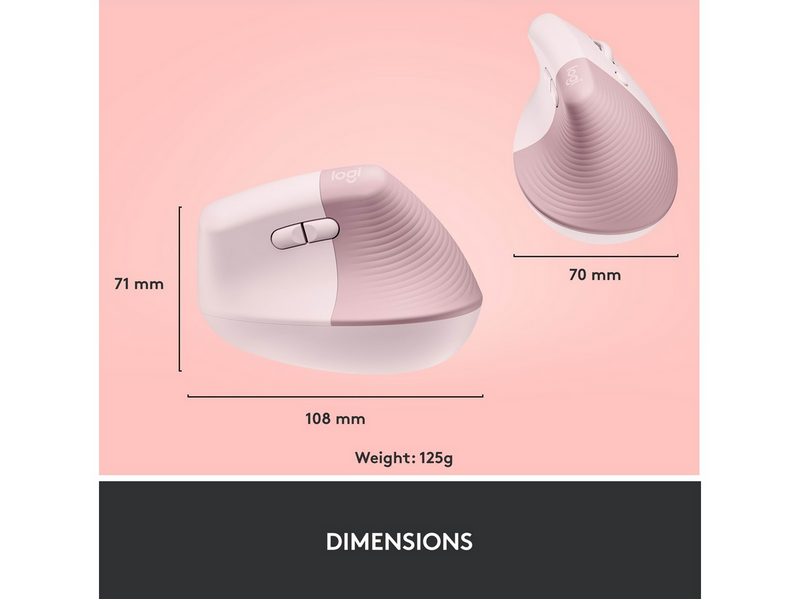 Logitech Lift Right Vertical - Rose - Ergonomische Maus (Rot)