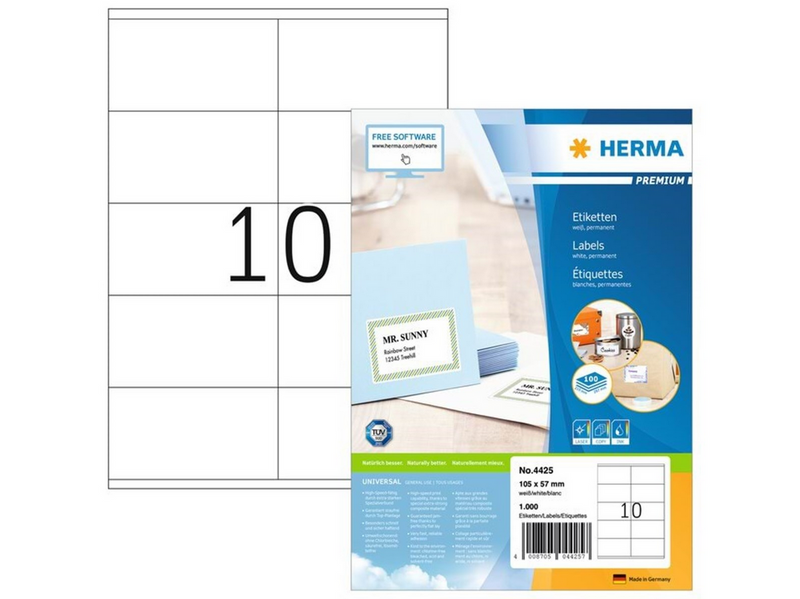 HERMA PREMIUM Etiketten A4, 105 x 57 mm, weiß, permanent haftend