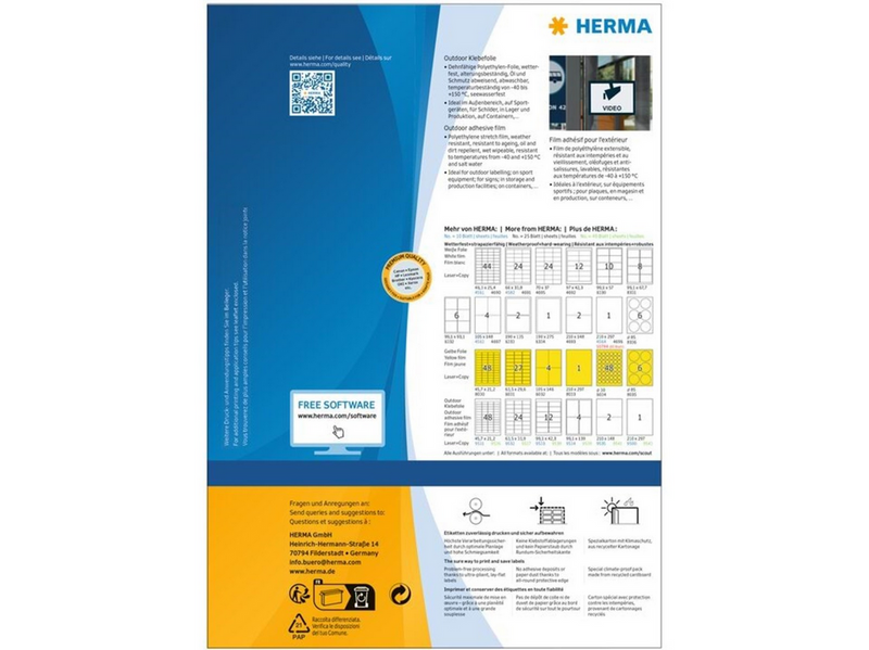 HERMA Wetterfeste Outdoor-Folienetiketten A4, 99,1 x 42,3 mm, weiß, extrem stark haftend, dehnfähig