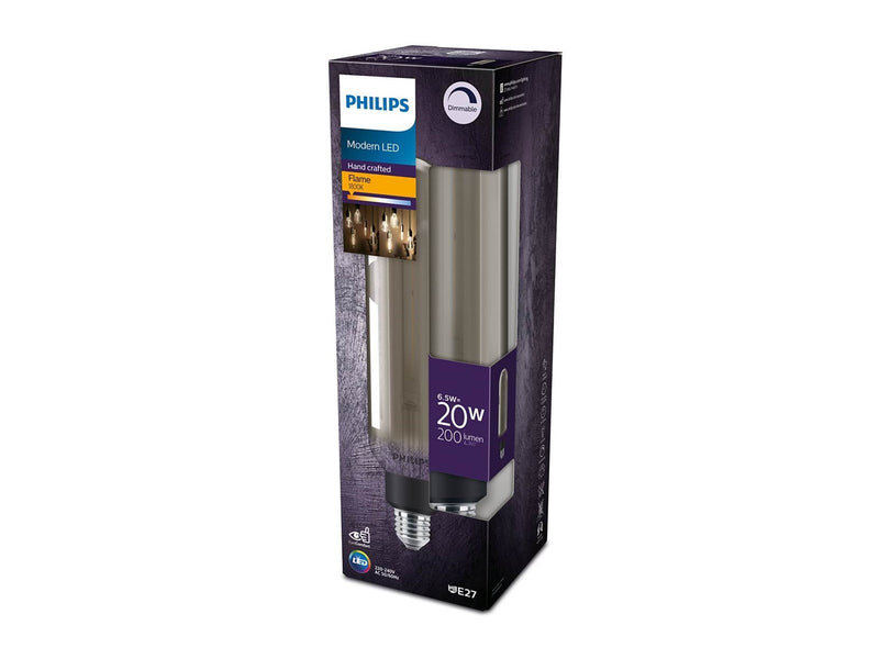 Philips LED-Lampe Giant T65 Flame 6,5W/818 (20W) Smoky Dimmable E27