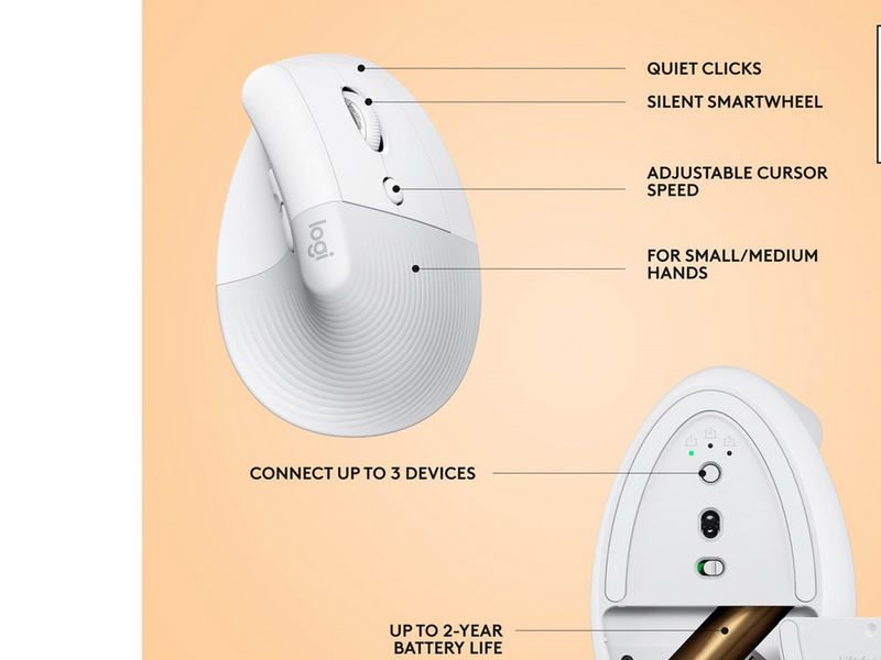 Logitech Lift for Mac Vertical Ergonomic Mouse - Offwhite - Ergonomische Maus (Weiß)