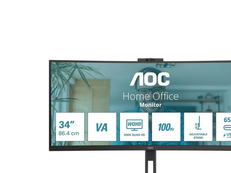 34" AOC CU34V5CW - 3440x1440 (UWQHD) - 100Hz - VA - 65W USB-C