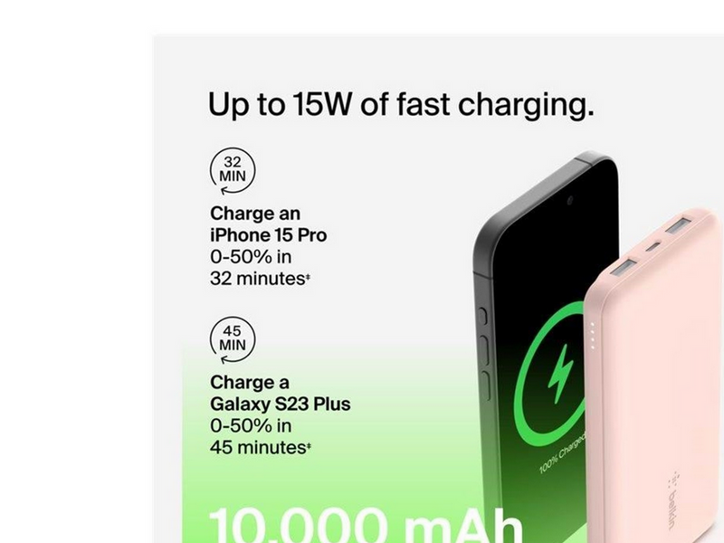 Belkin 10K Power Bank w/USB-C 15W - Rose Gold - 10000 mAh