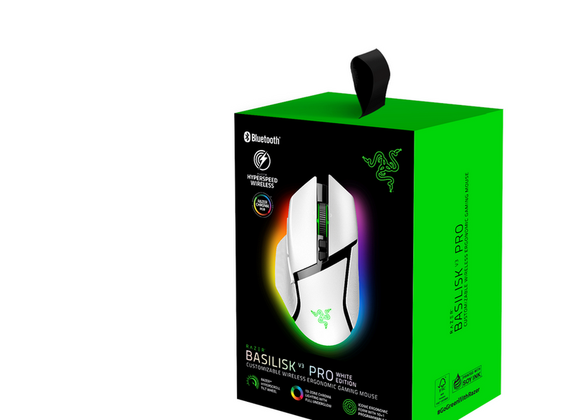 Razer Basilisk V3 Pro - Mercury - Gaming Maus (Weiß mit RGB Licht)