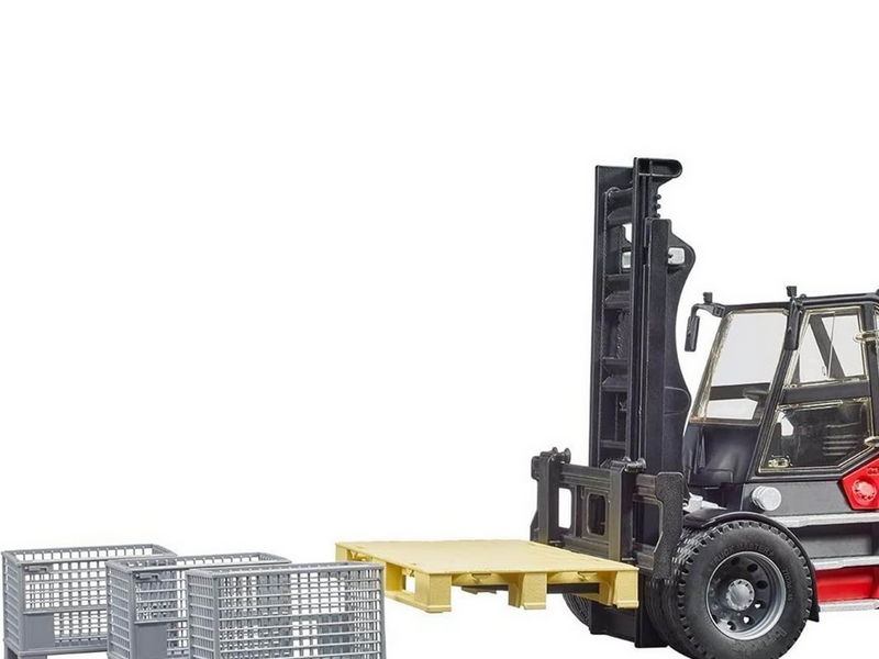 Bruder Linde HT160 Fork Lift with pallet and 3 pallet cages