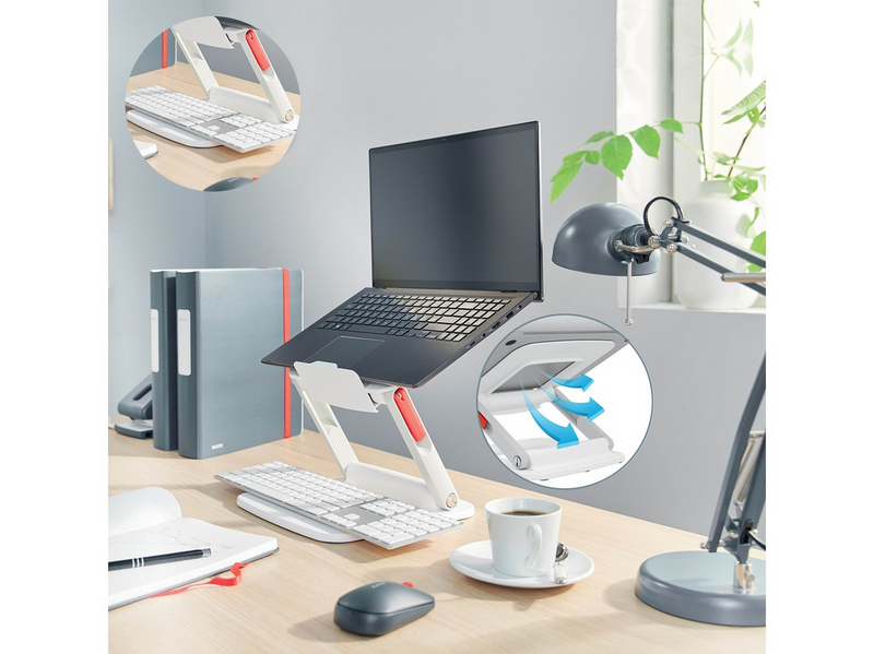 Leitz Ergo Verstellbarer Multi-Winkel Laptopständer, 63% recycelter Kunststoff, Weiß
