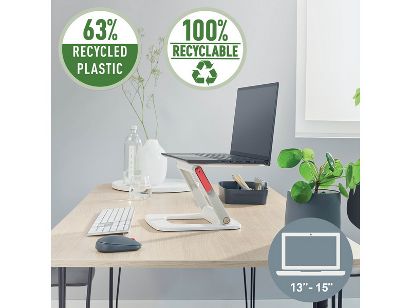 Leitz Ergo Verstellbarer Multi-Winkel Laptopständer, 63% recycelter Kunststoff, Weiß