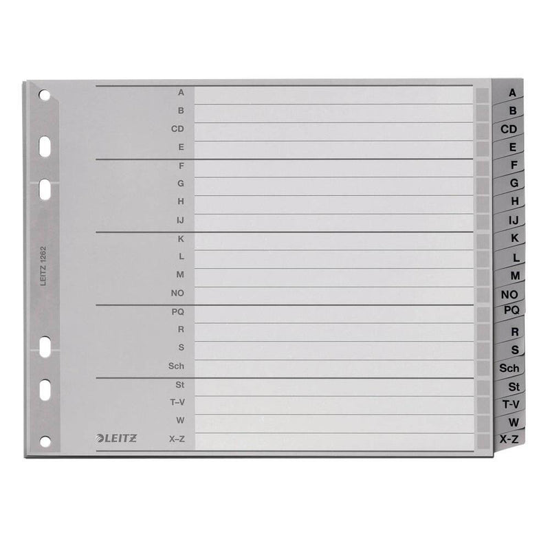 LEITZ Ordnerregister 1262 Halbformat, Überbreite A-Z grau 20-teilig, - 1 Satz