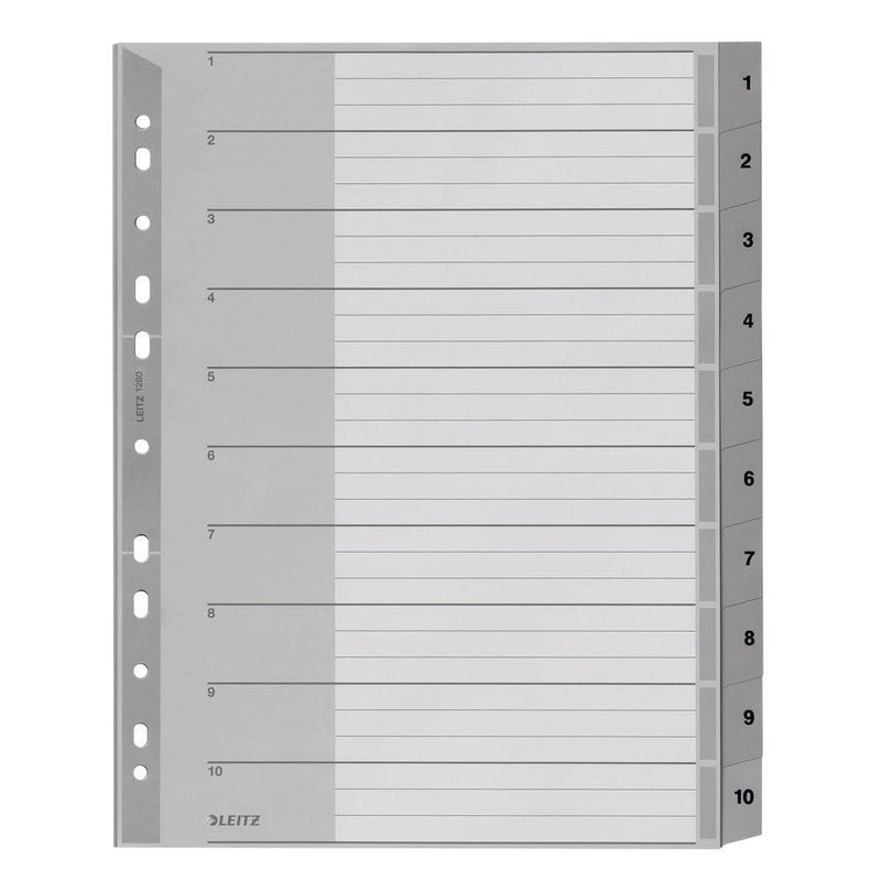LEITZ Ordnerregister 1280 Vollformat, Überbreite 1-10 - grau