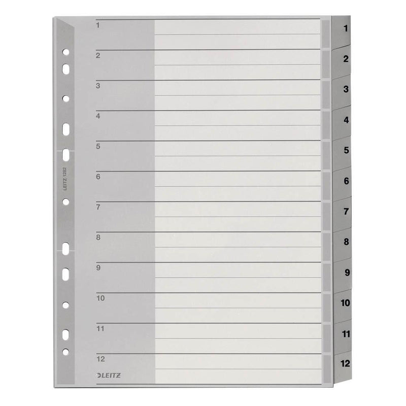 LEITZ Ordnerregister 1282 Vollformat, Überbreite 1-12 grau - 1 Satz
