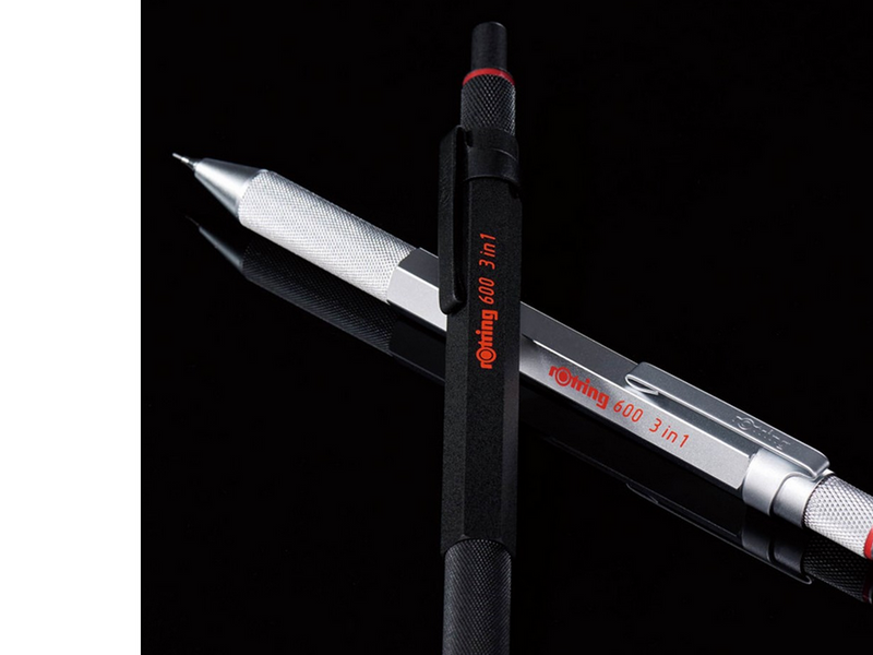 Rotring rOtring 6 3-in-1-Schreibgerät mit Kugelschreiber und Druckbleistift | Kugelschreiber mit 2 feinen Spitzen (schwarze und rote Tinte) | 1 Druckbleistift mit Spitze (,5-mm-Mine) | Schwarz