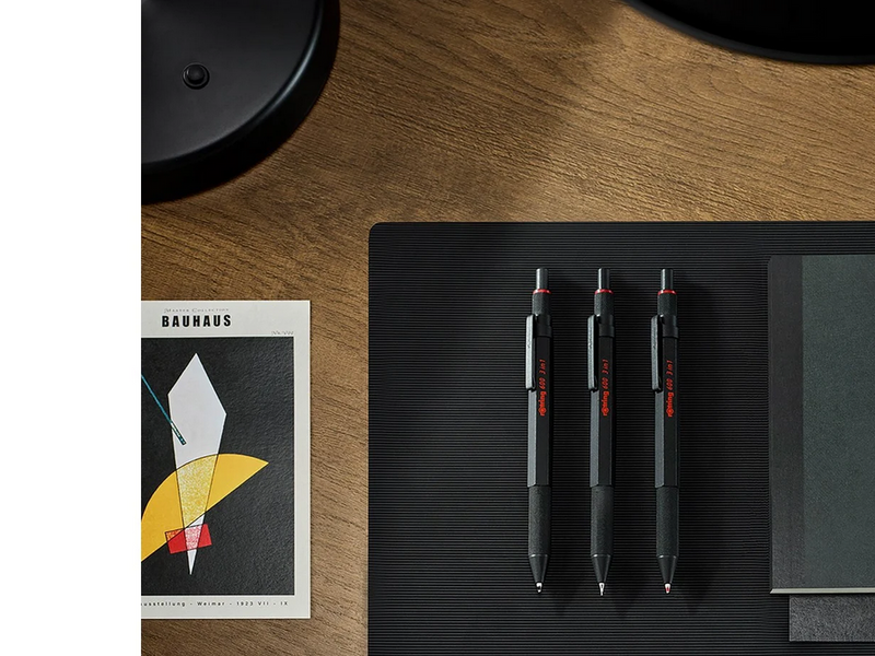 Rotring rOtring 6 3-in-1-Schreibgerät mit Kugelschreiber und Druckbleistift | Kugelschreiber mit 2 feinen Spitzen (schwarze und rote Tinte) | 1 Druckbleistift mit Spitze (,5-mm-Mine) | Schwarz