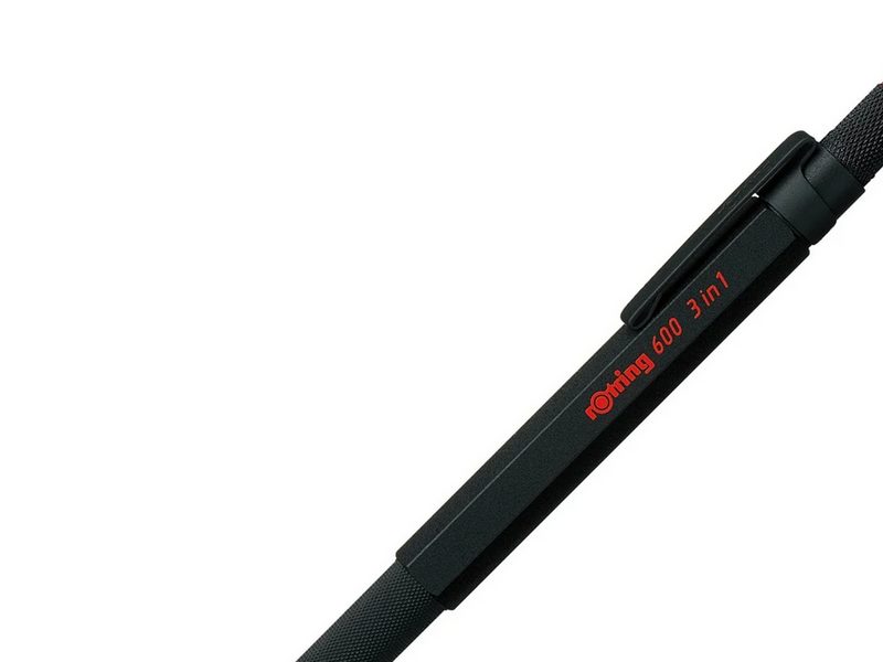 Rotring rOtring 6 3-in-1-Schreibgerät mit Kugelschreiber und Druckbleistift | Kugelschreiber mit 2 feinen Spitzen (schwarze und rote Tinte) | 1 Druckbleistift mit Spitze (,5-mm-Mine) | Schwarz