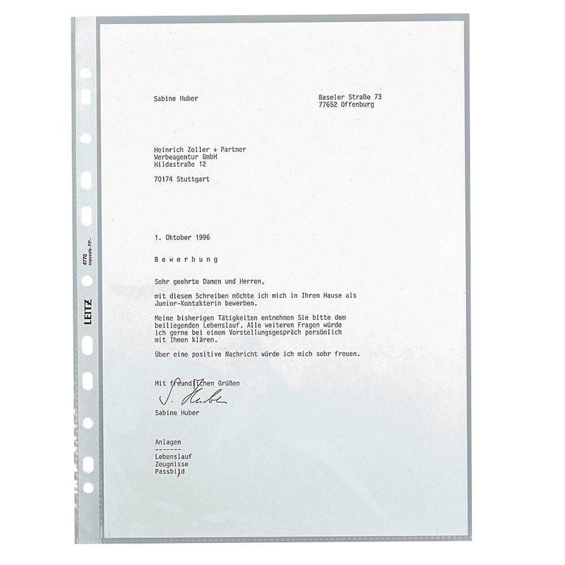 LEITZ Prospekthüllen 4770 DIN A4 glasklar glatt 0,08 mm - 100 Stück