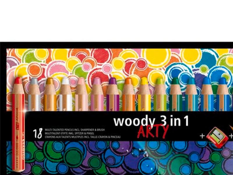 STABILO woody Arty 3 in 1 cardboard wallet of 18 pens incl. a sharpener