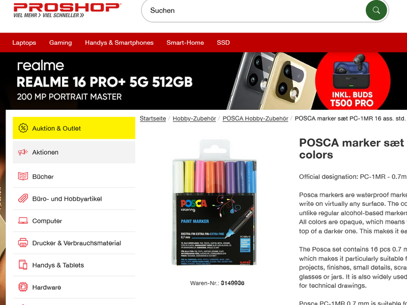 POSCA marker sæt PC-1MR 16 ass. std. colors