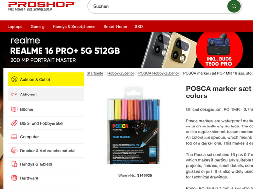 POSCA marker sæt PC-1MR 16 ass. std. colors