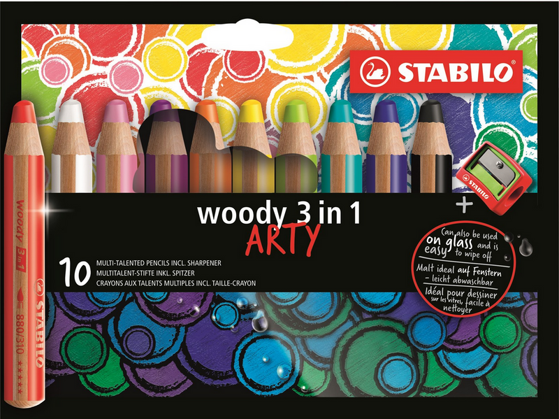 STABILO woody Arty 3 in 1 cardboard wallet of 10 pens incl. a sharpener
