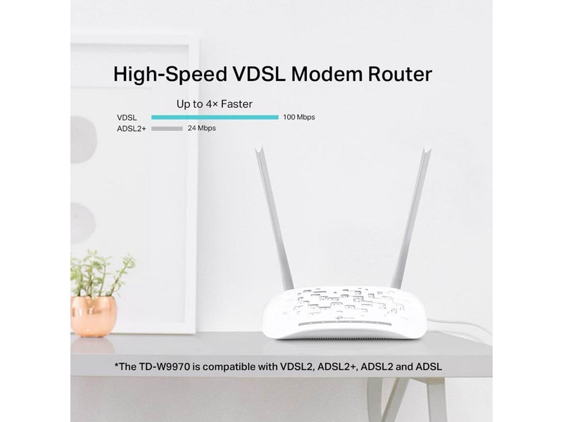 TP-Link TD-W9970 300Mbps Wireless N USB VDSL/ADSL Modem Router - Wireless router N Standard - 802.11n