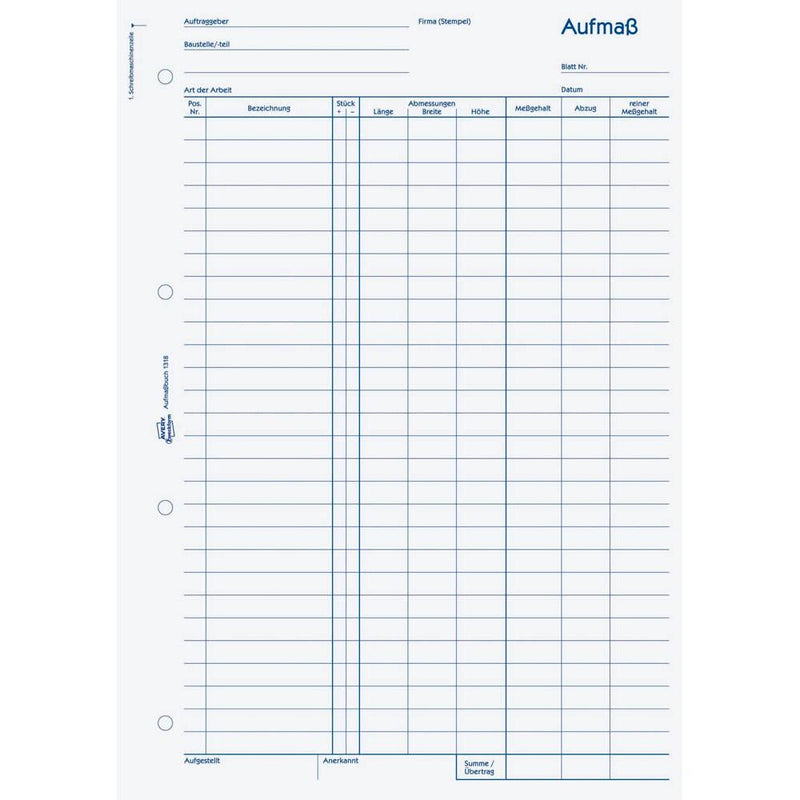 AVERY Zweckform Aufmaßbuch Formularbuch 1318 - 1 x 100 Blatt