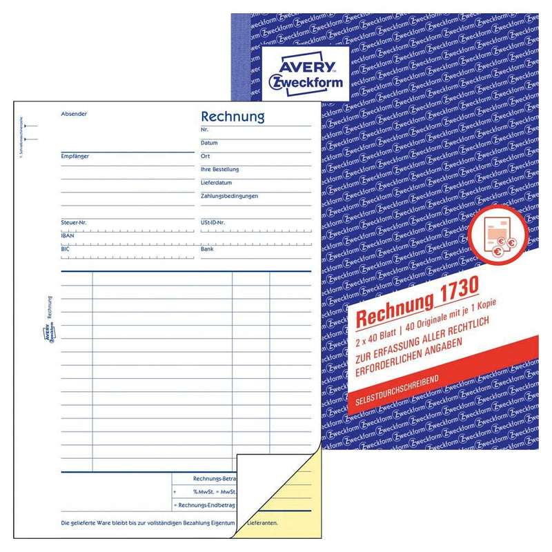 AVERY Zweckform Rechnung Formularbuch 1730 DINA5 - 2 x 40 Blatt