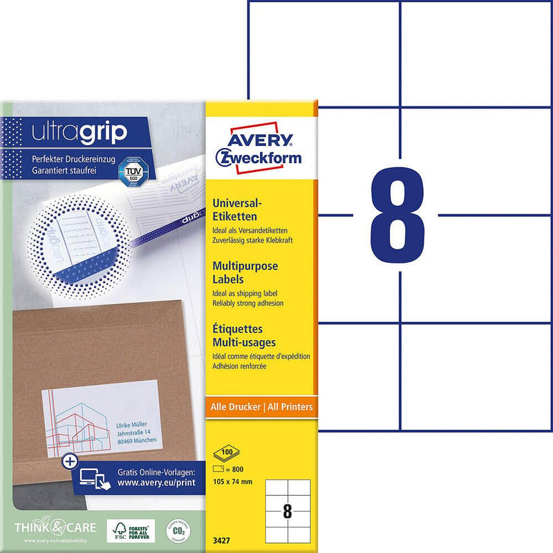 AVERY Zweckform Etiketten 3427 weiß 105,0 x 74,0 mm - 800 Stück