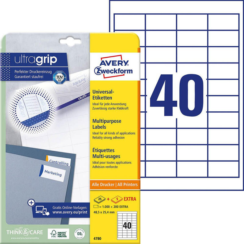 AVERY Zweckform Etiketten 4780 weiß 48,5 x 25,4 mm - 1.200 Stück