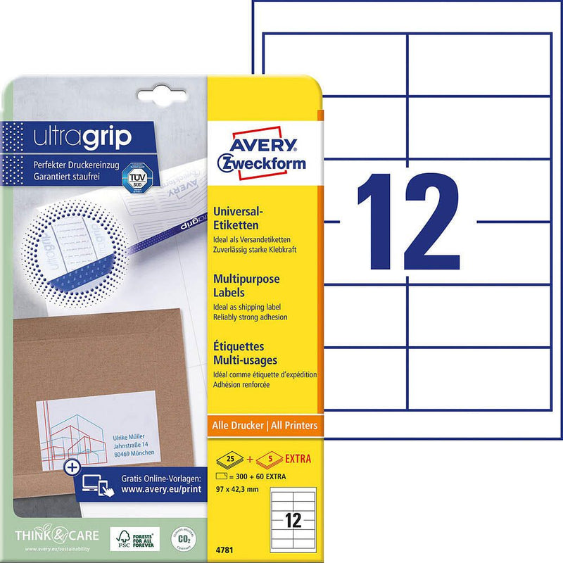 AVERY Zweckform Etiketten 4781 weiß 97,0 x 42,3 mm - 360 Stück