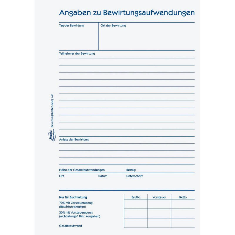 AVERY Zweckform Bewirtungskostenbeleg Formularbuch 745 - 1 x 50 Blatt