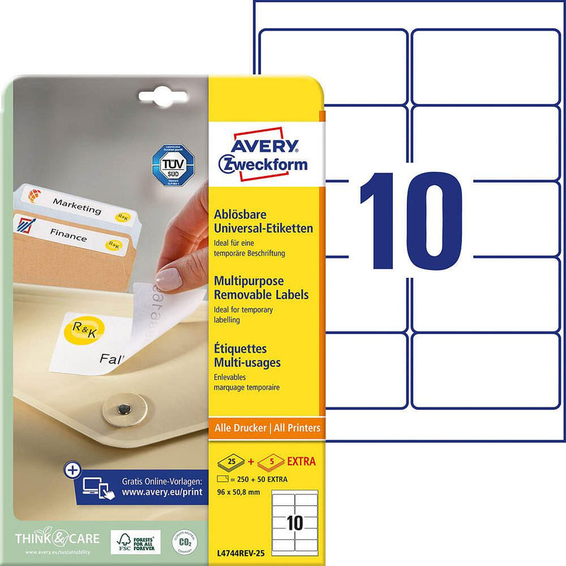 AVERY Zweckform Etiketten L4744REV-25 weiß 96,0 x 50,8 mm - 300 Stück