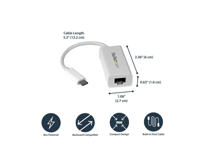 StarTech.com US1GC30W USB-C to Gigabit Ethernet Adapter White Thunderbolt 3 Compatible