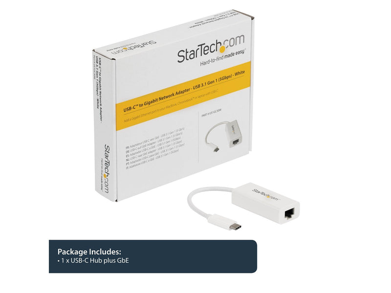 StarTech.com US1GC30W USB-C to Gigabit Ethernet Adapter White Thunderbolt 3 Compatible