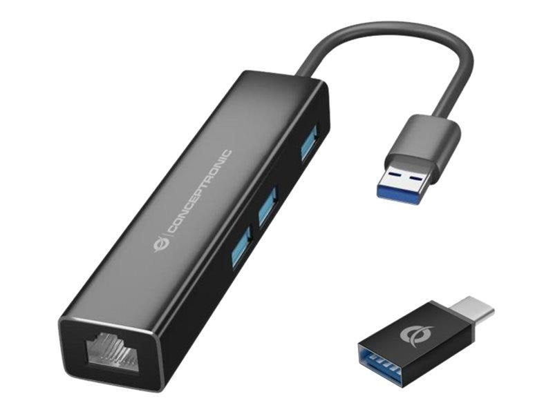Conceptronics Conceptronic DONN07BA - hub - 3 ports USB-Hubs - 3 - Schwarz