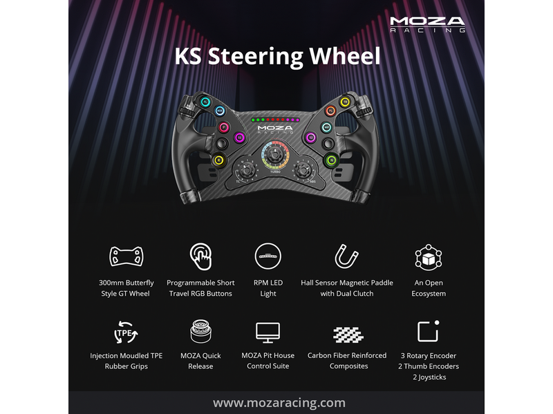 Moza Racing KS Formula Steering Wheel - 300mm butterfly style - Wireless Lenkrad - PC