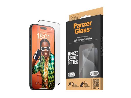 PanzerGlass Screen Protector iPhone 15 Pro Max | Ultra-Wide Fit w. EasyAligner