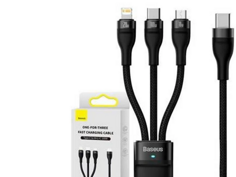 Baseus 3in1 USB cable Flash Series 2 USB-C + micro USB + Lightning 100W 1.5m (black)