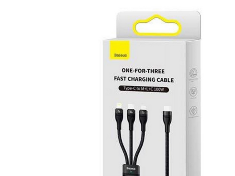Baseus 3in1 USB cable Flash Series 2 USB-C + micro USB + Lightning 100W 1.5m (black)