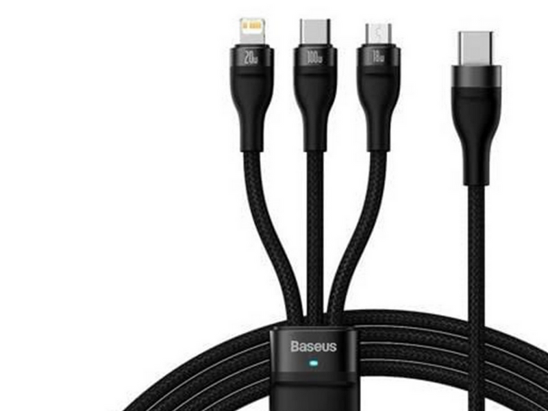 Baseus 3in1 USB cable Flash Series 2 USB-C + micro USB + Lightning 100W 1.5m (black)