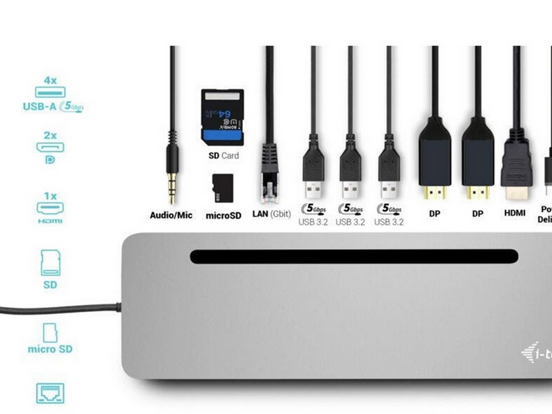 I-Tec USB-C Metal Ergonomic 3x 4K Display Docking Station + Power Delivery 100 W