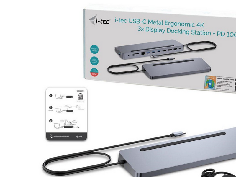 I-Tec USB-C Metal Ergonomic 3x 4K Display Docking Station + Power Delivery 100 W